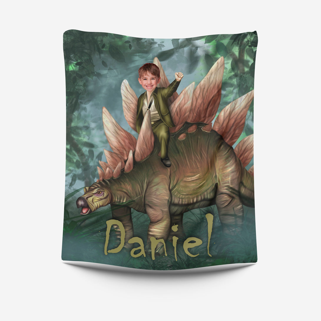 Stegosaurus Kids Face Blanket, Customize Dino Gifts for Him - Custamazegifts.com 