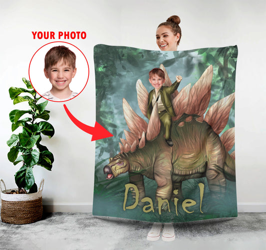 Stegosaurus Kids Face Blanket, Customize Dino Gifts for Him - Custamazegifts.com 