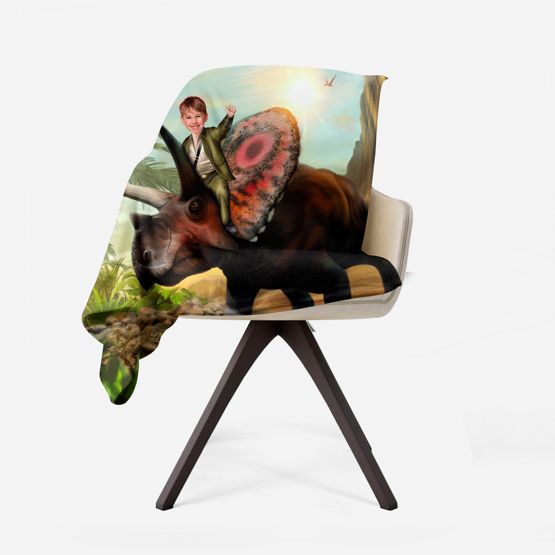 Dinosaur Rider Blanket for Kids, Personalized Dino Gift - Custamazegifts.com 