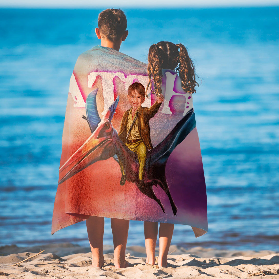 Pterodactyl Custom Beach Towel, Kids Photo Towels with Flying Dinosaur T91 - Custamazegifts.com 