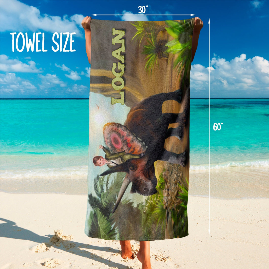 Triceratops Dinosaur Kids Beach Towels from Photo, Dino Fan Gifts for Boys T90 - Custamazegifts.com 