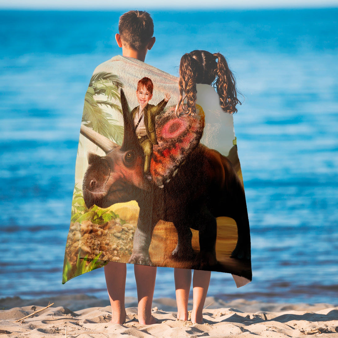 Triceratops Dinosaur Kids Beach Towels from Photo, Dino Fan Gifts for Boys T90 - Custamazegifts.com 