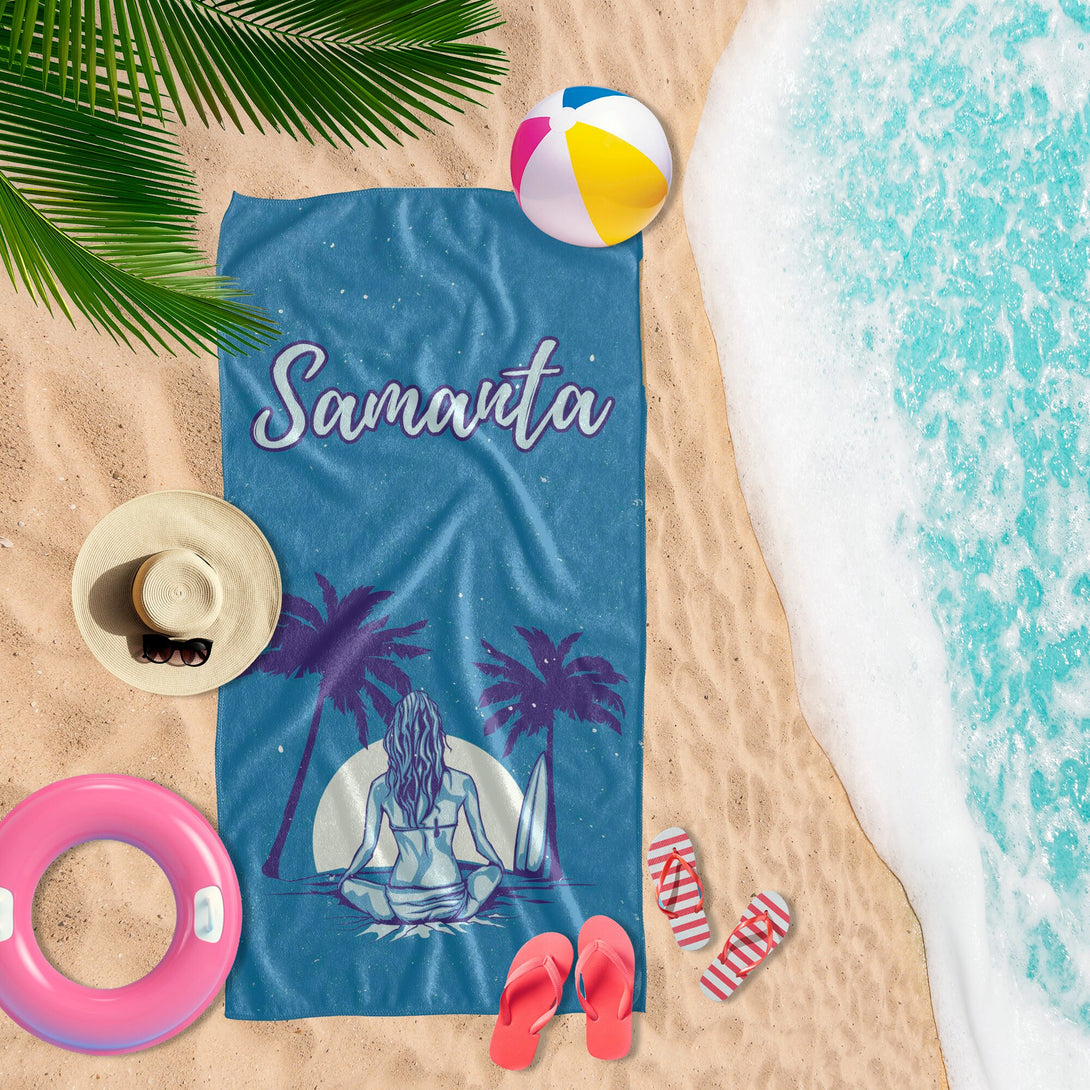 Anchor Beach Towel with Custom Name, Ocean Themed Dark Personalized Towels for Men T97 - Custamazegifts.com 