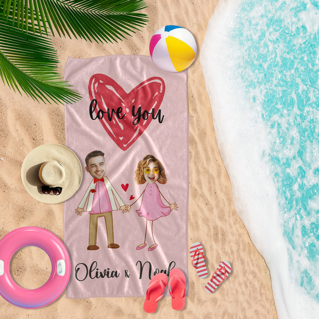 Valentines Day Beach Towel for Couple, Custom Photo Anniversary Gifts T99 - Custamazegifts.com 