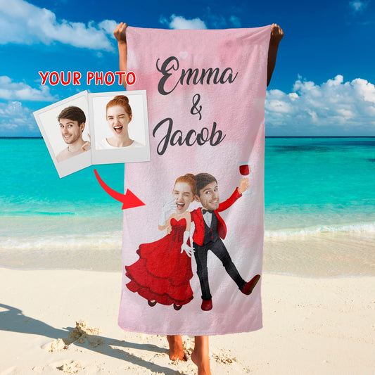 Valentines Day Photo Towel, Custom Face Personalized Anniversary Gift T102 - Custamazegifts.com 