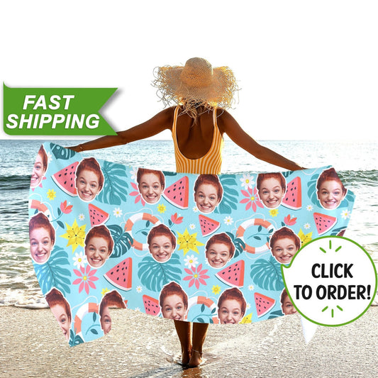 Funny Face Custom Beach Towel from Photo, Personalized Photo Gifts for Him Her T75 - Custamazegifts.com 