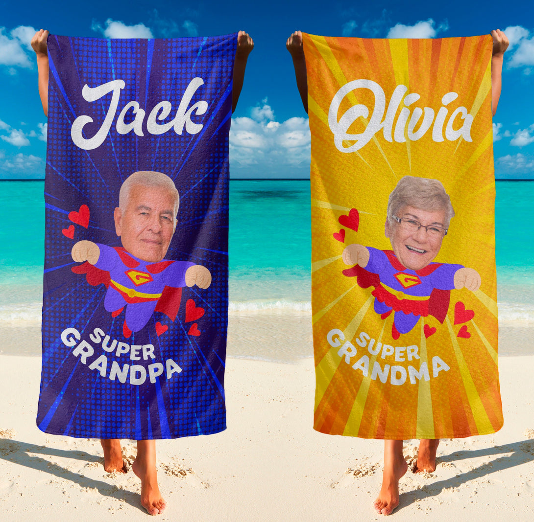 Superhero Custom Beach Towel with Your Face, Fun Birthday Gifts T108 - Custamazegifts.com 