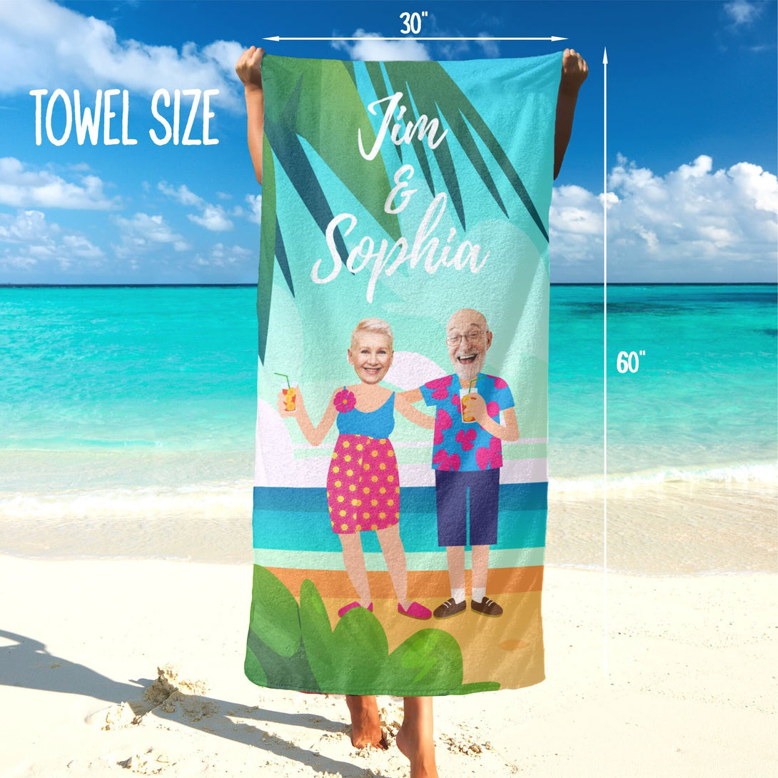 Vacation Photo Beach Towel, Custom Face Hawaii Vacation Gift for Grandparents T109 - Custamazegifts.com 