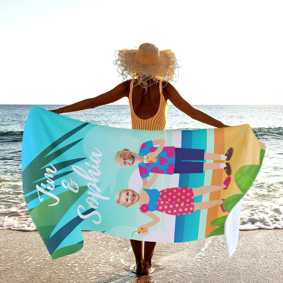 Vacation Photo Beach Towel, Custom Face Hawaii Vacation Gift for Grandparents T109 - Custamazegifts.com 