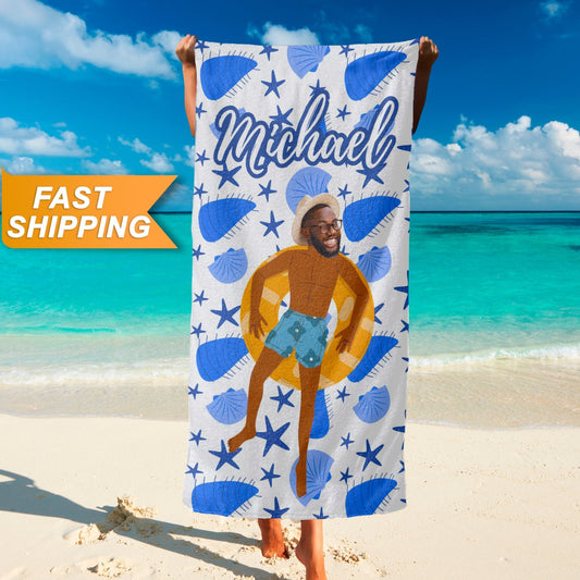 Custom Face Towel, Ocean Theme Personalized Photo Towels, Funny Gift for Friend, T96 - Custamazegifts.com 