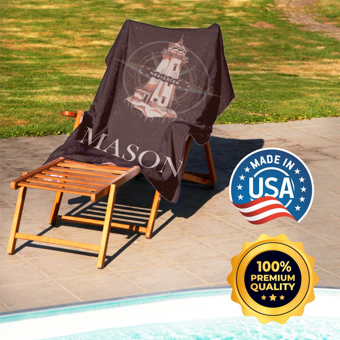 Anchor Beach Towel with Custom Name, Ocean Themed Dark Personalized Towels for Men T97 - Custamazegifts.com 