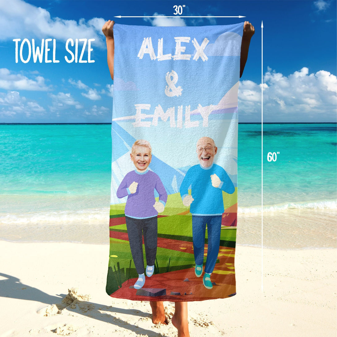 Fun Retirement Photo Beach Towel, Customized Gift for Parents Grandparents T111 - Custamazegifts.com 