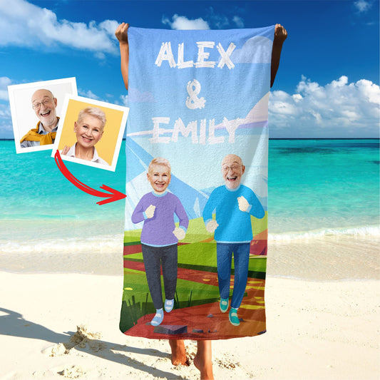 Fun Retirement Photo Beach Towel, Customized Gift for Parents Grandparents T111 - Custamazegifts.com 