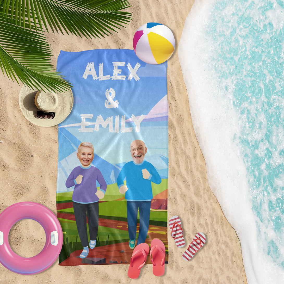 Fun Retirement Photo Beach Towel, Customized Gift for Parents Grandparents T111 - Custamazegifts.com 