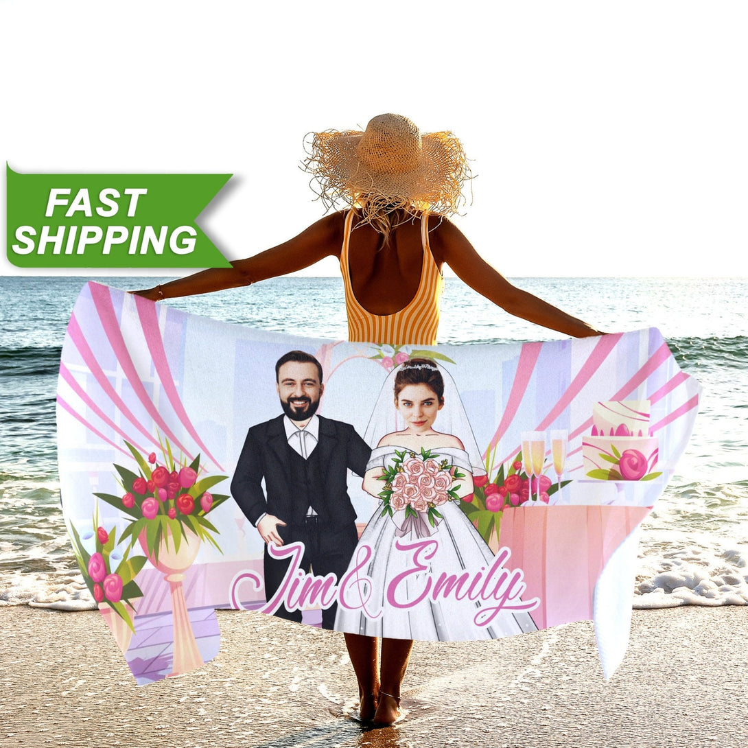 Custom Photo Towel, Mr and Mrs Wedding Honeymoon Gift for Couple T98 - Custamazegifts.com 