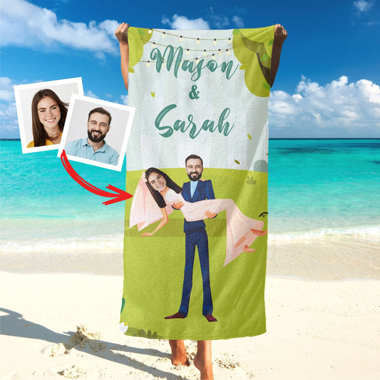 Wedding Beach Towel from Photo, Custom Face His Hers Personalized Gifts T112 - Custamazegifts.com 