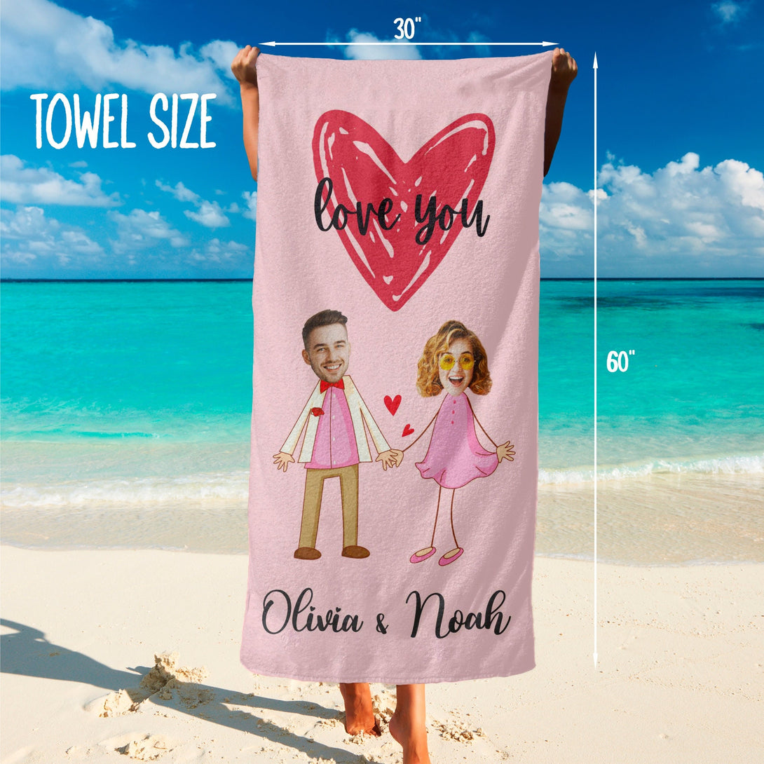 Valentines Day Beach Towel for Couple, Custom Photo Anniversary Gifts T99 - Custamazegifts.com 