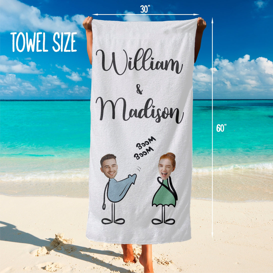 Custom Face Photo Beach Towel for Couples, Valentine's Day Gifts T100 - Custamazegifts.com 