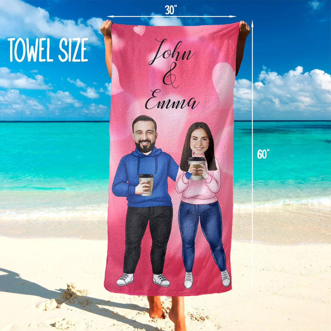 Personalized Couple Photo Beach Towel, Valentines Day Gift for Him Her T104 - Custamazegifts.com 