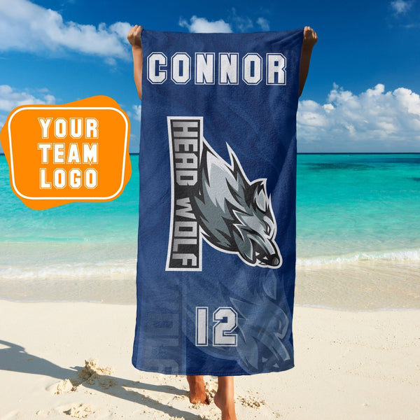 Custom Sports Team Logo Beach Towel, Add Your Logo Design Personalized Towels - Custamazegifts.com 