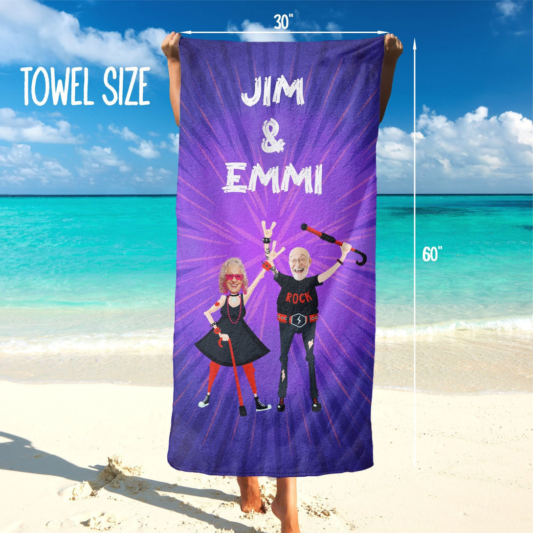 Rock n Roll Custom Photo Towel for Grandparents, Retirement Photo Gift T106 - Custamazegifts.com 