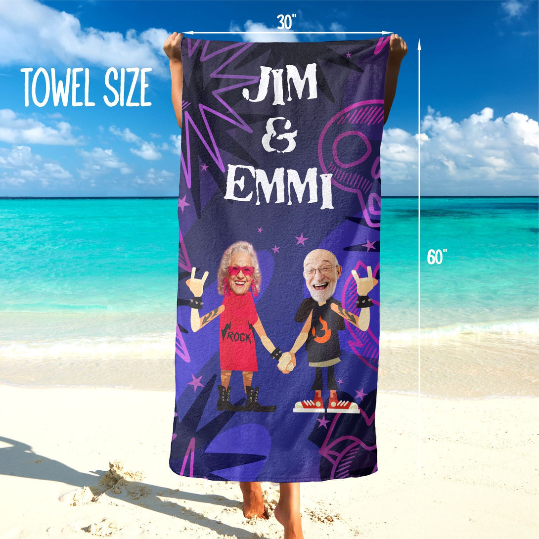 Rock n Roll Personalized Photo Towel, Funny Retirement Gifts for Grandparents T107 - Custamazegifts.com 