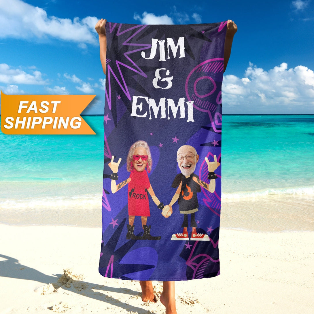 Rock n Roll Personalized Photo Towel, Funny Retirement Gifts for Grandparents T107 - Custamazegifts.com 