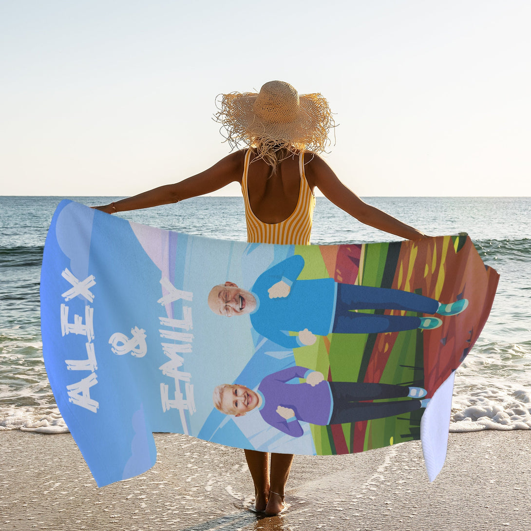 Fun Retirement Photo Beach Towel, Customized Gift for Parents Grandparents T111 - Custamazegifts.com 