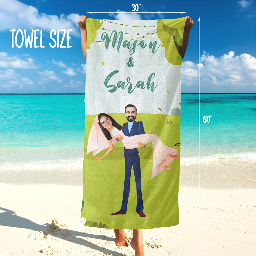 Wedding Beach Towel from Photo, Custom Face His Hers Personalized Gifts T112 - Custamazegifts.com 