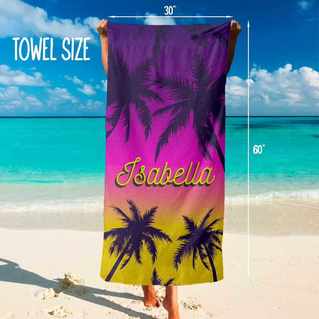 Tropical Print Custom Beach Towel with Palm Trees, Add Your Name Custom Gift T113 - Custamazegifts.com 