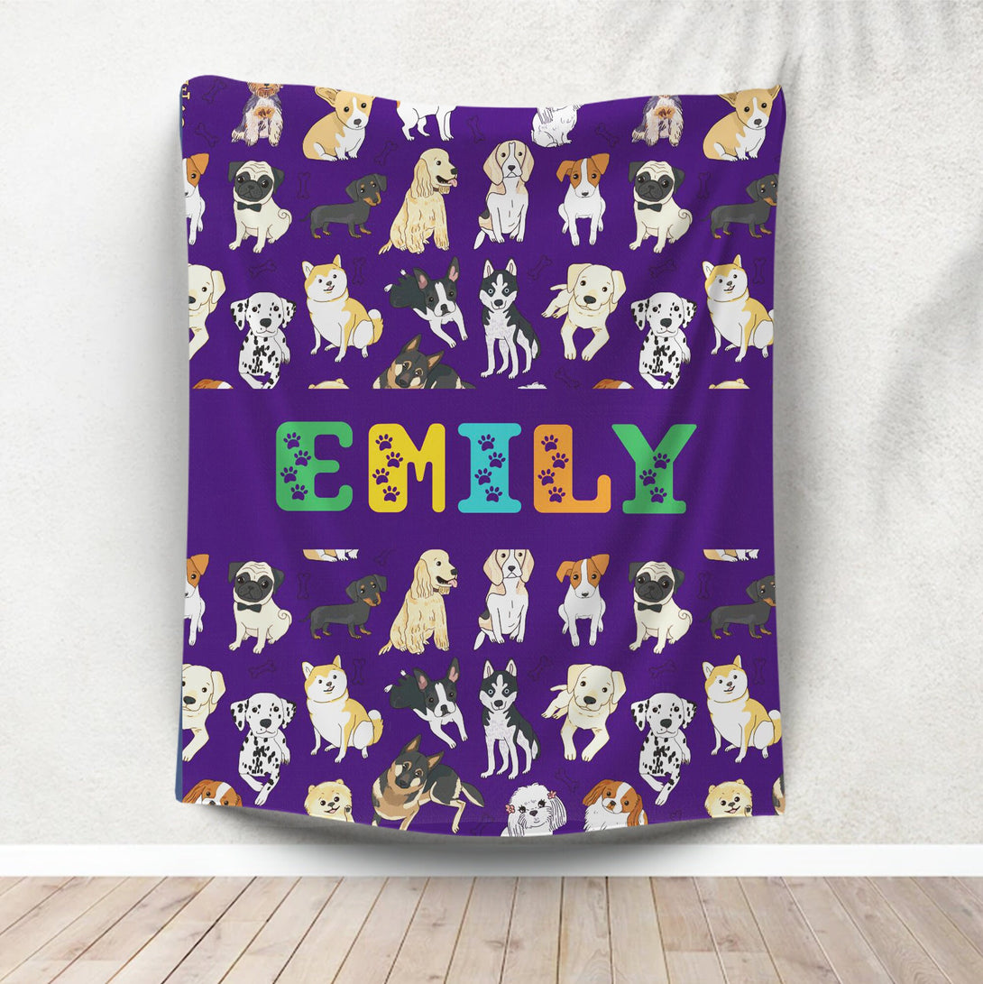 Dog Breeds Paw Print Blanket, Pet Lover Personalized Blankets - Custamazegifts.com 