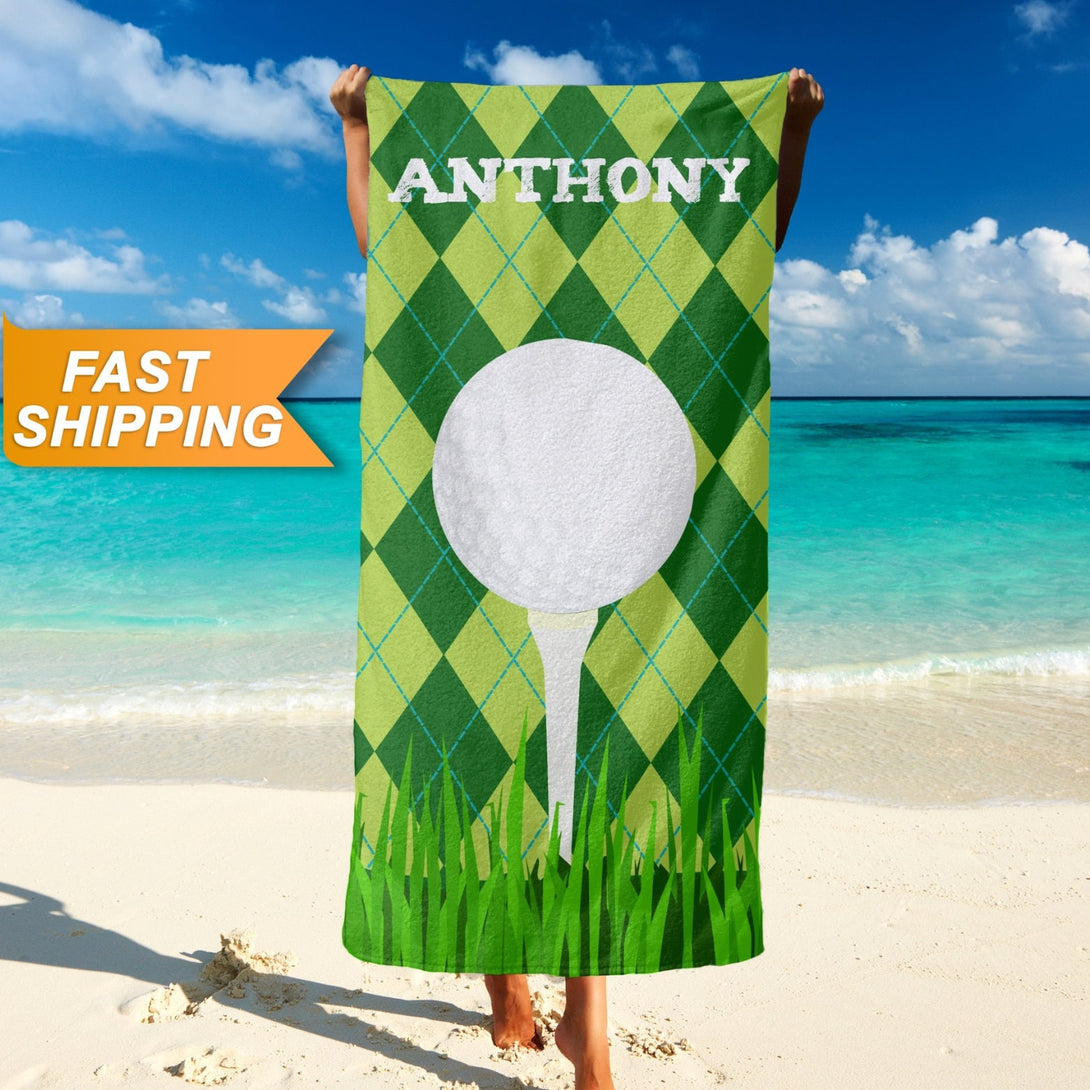 Golf Player Beach Towel, Custom Golf Beach Towels - Personalized Gift for Golf Lovers - Custamazegifts.com 