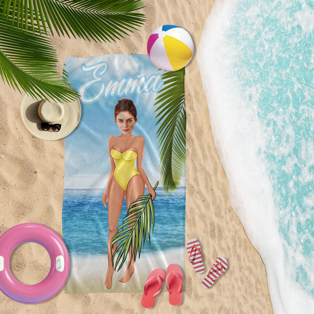 Tropical Print Photo Face Towel, Customized Vacation Gifts for Women T119 - Custamazegifts.com 