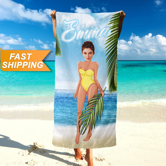 Tropical Print Photo Face Towel, Customized Vacation Gifts for Women T119 - Custamazegifts.com 