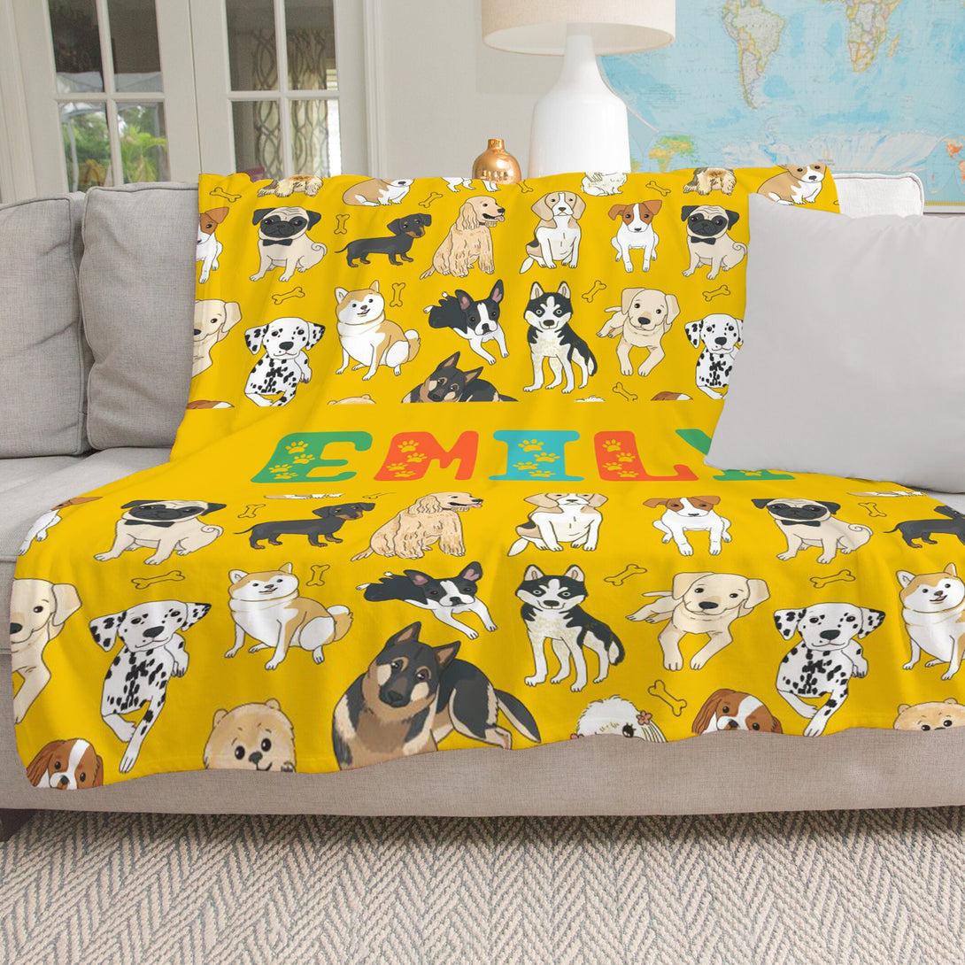 Dog Breeds Paw Print Blanket, Pet Lover Personalized Blankets - Custamazegifts.com 