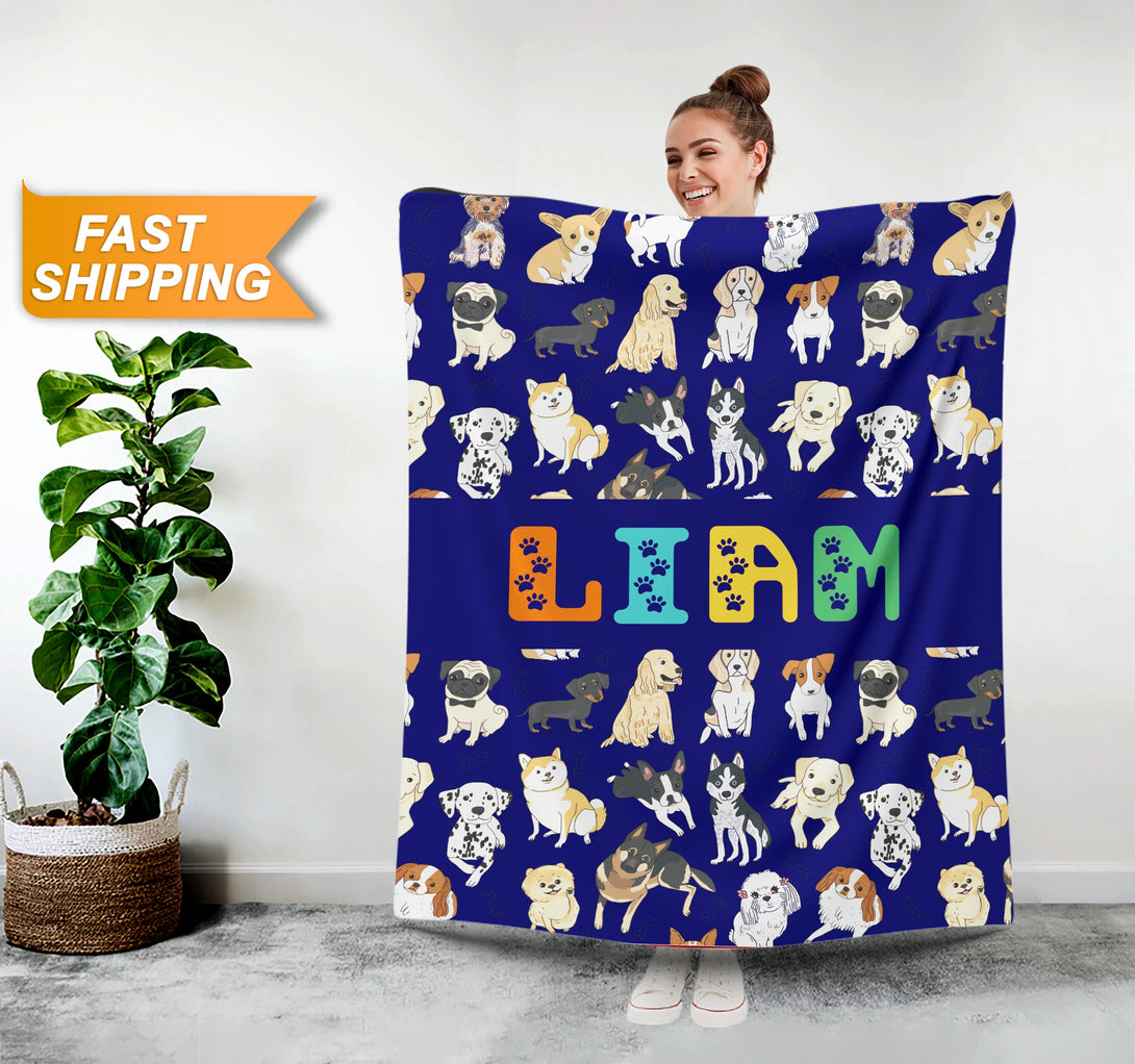 Dog Breeds Paw Print Blanket, Pet Lover Personalized Blankets - Custamazegifts.com 