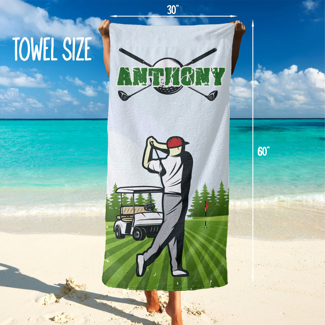 Golf Player Beach Towel, Custom Golf Beach Towels - Personalized Gift for Golf Lovers - Custamazegifts.com 