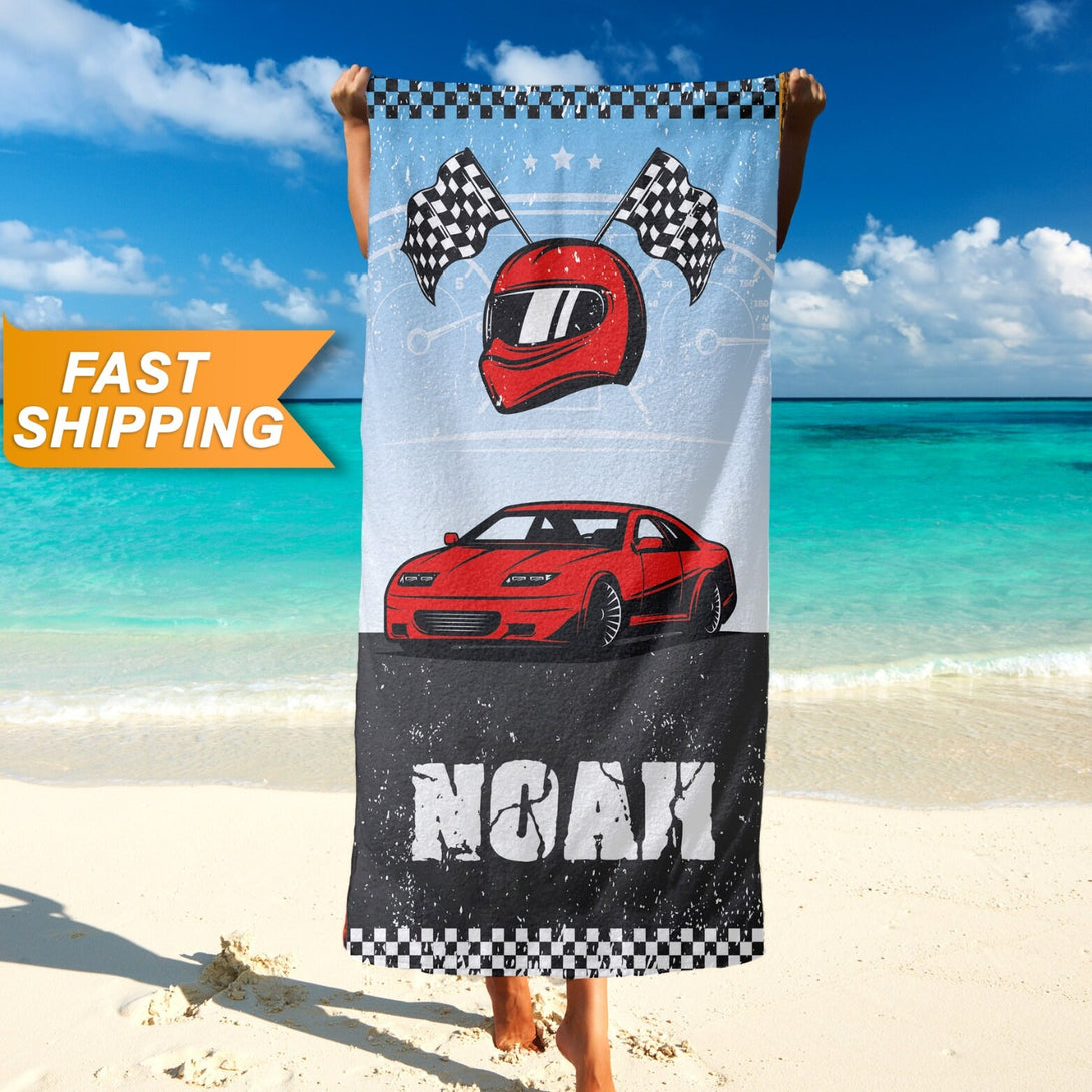 Custom Racing Beach Towel, Car Motorcycle Racing Towel - Custamazegifts.com 