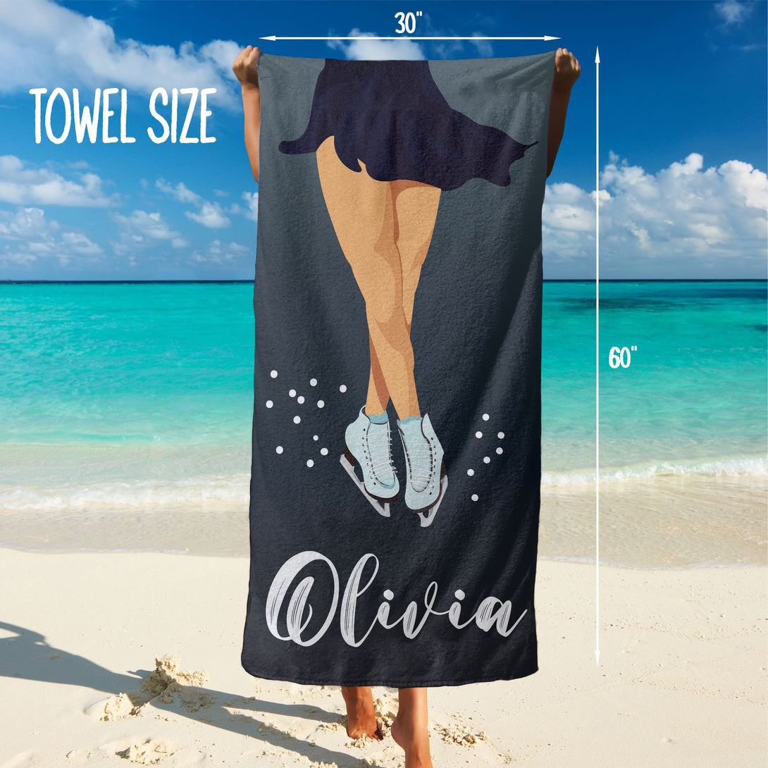 Ice Skating Beach Towel, Custom Figure Skating Towel - Personalized Towels - Custamazegifts.com 