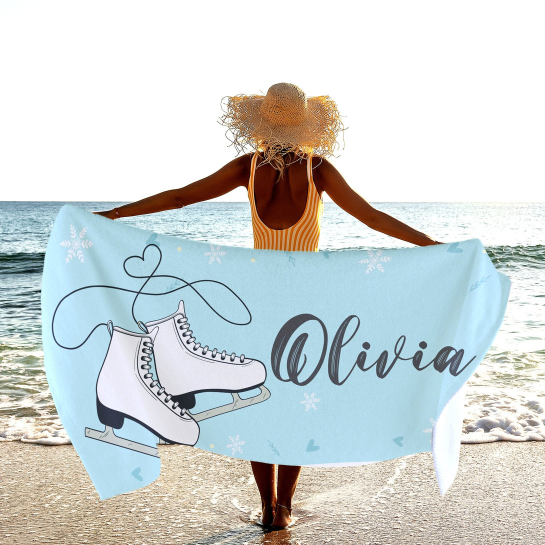 Ice Skating Beach Towel, Custom Figure Skating Towel - Personalized Towels - Custamazegifts.com 