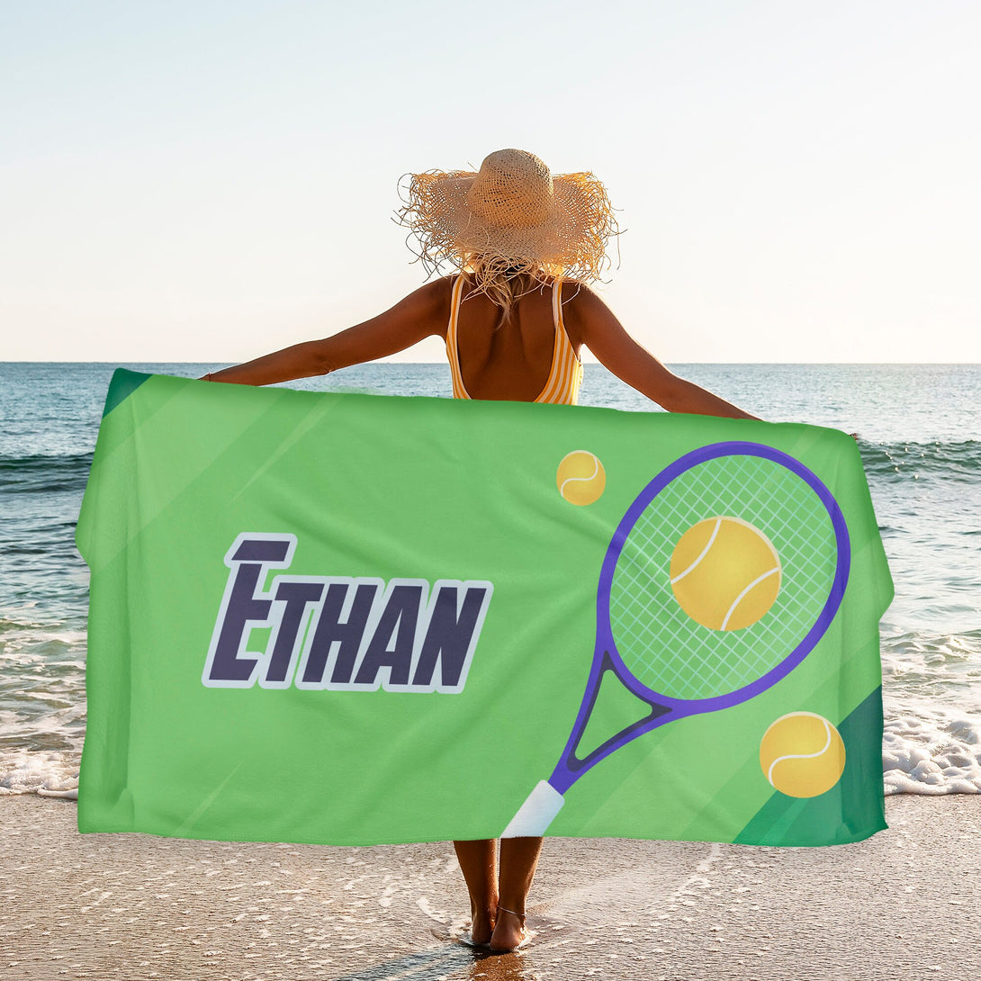 Tennis Player Custom Beach Towel, Personalized Tennis Towel, Custom Tennis Gifts - Custamazegifts.com 