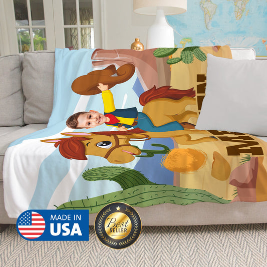 Cowboy Kids Custom Photo Blanket - Custamazegifts.com 