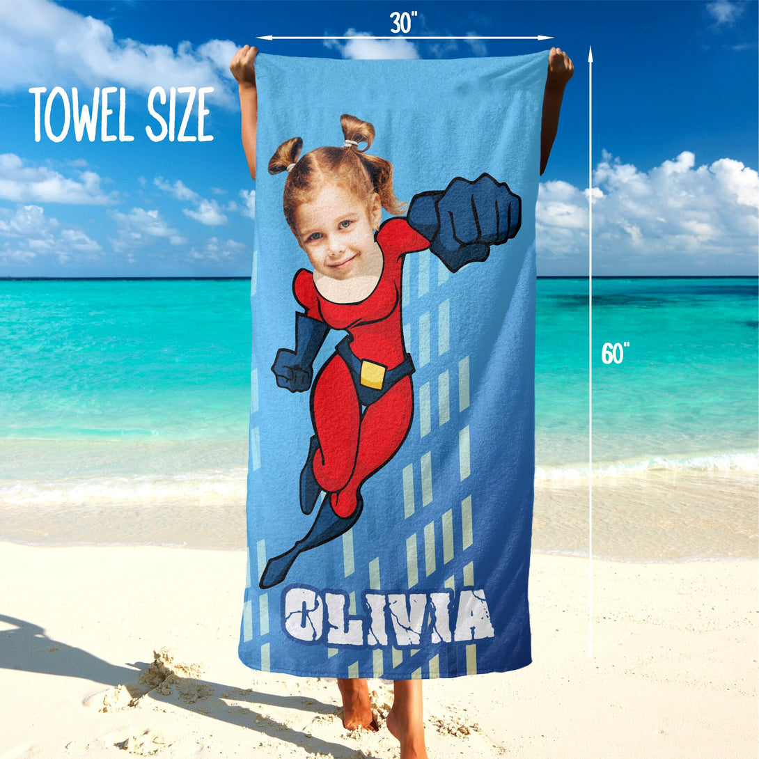 Superhero Kids Photo Towel, Girls Face Personalized Gifts for Her T140 - Custamazegifts.com 