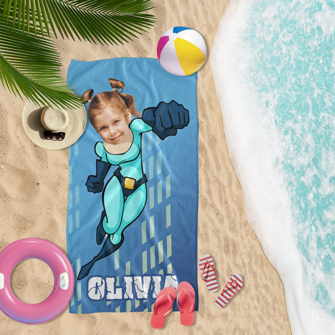 Superhero Kids Photo Towel, Girls Face Personalized Gifts for Her T140 - Custamazegifts.com 