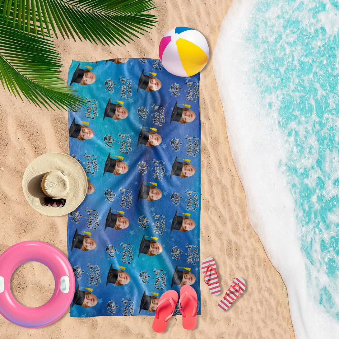 Class of 2025 Graduation Photo Towel, Custom Face Graduate Gifts for Him Her T134 - Custamazegifts.com 