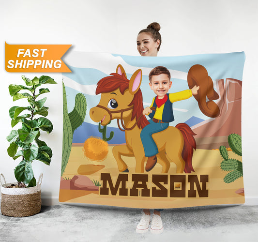 Cowboy Kids Custom Photo Blanket - Custamazegifts.com 