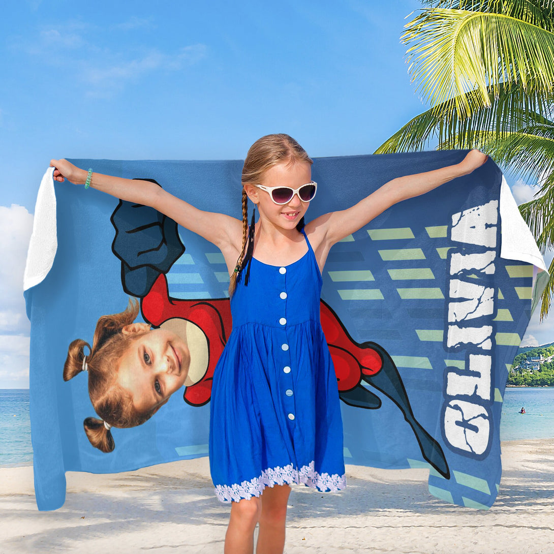 Superhero Kids Photo Towel, Girls Face Personalized Gifts for Her T140 - Custamazegifts.com 