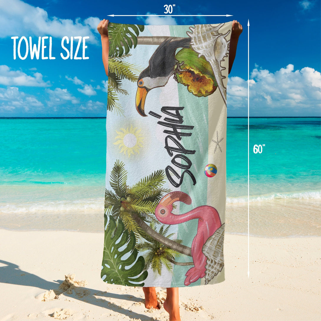 Tropical Print Exotic Birds Beach Towels, Custom Bachelorette Bridesmaid Gifts T142 - Custamazegifts.com 