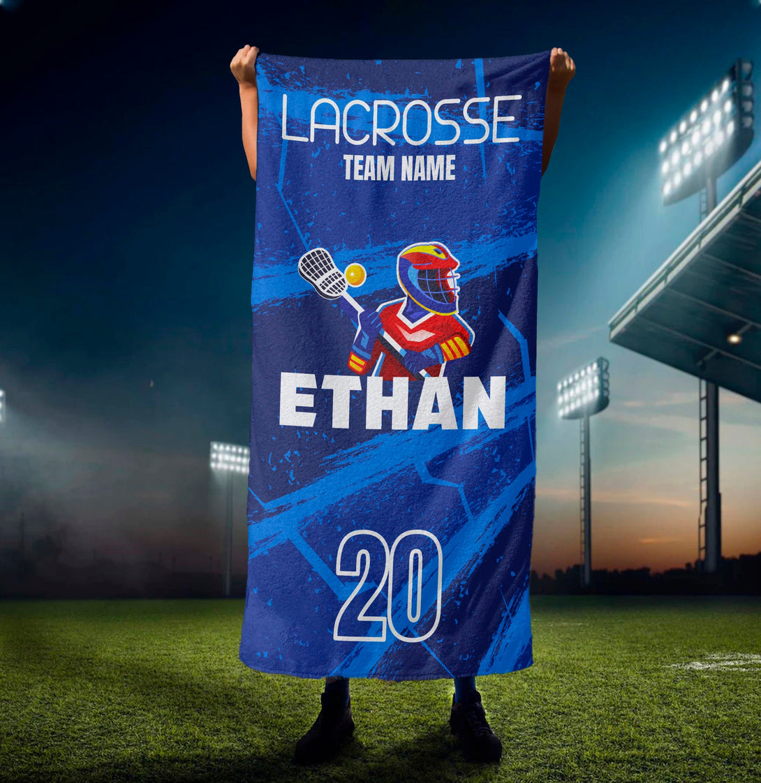 Lacrosse Beach Towel, Lacrosse Team Personalized Towels, Lacrosse Team Gifts - Custamazegifts.com 