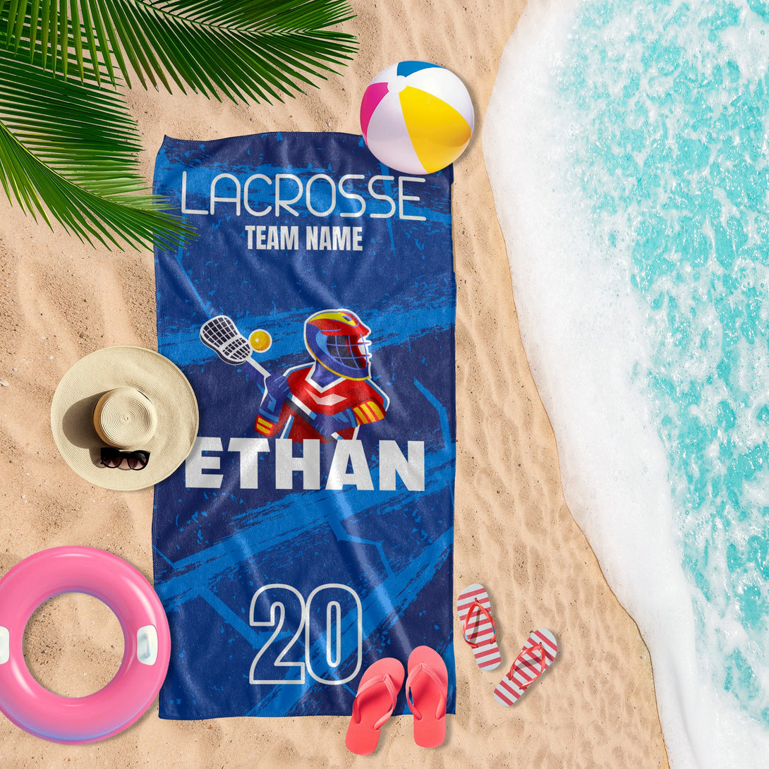 Lacrosse Beach Towel, Lacrosse Team Personalized Towels, Lacrosse Team Gifts - Custamazegifts.com 